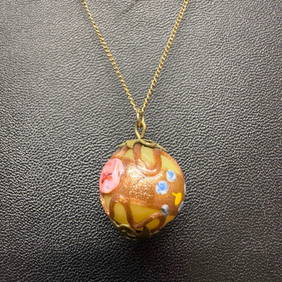 Venetian Murano Art Glass Lamp Work Gold Toned Chain Single Floral Cream Colored Bead Necklace G99 (1 of 12)