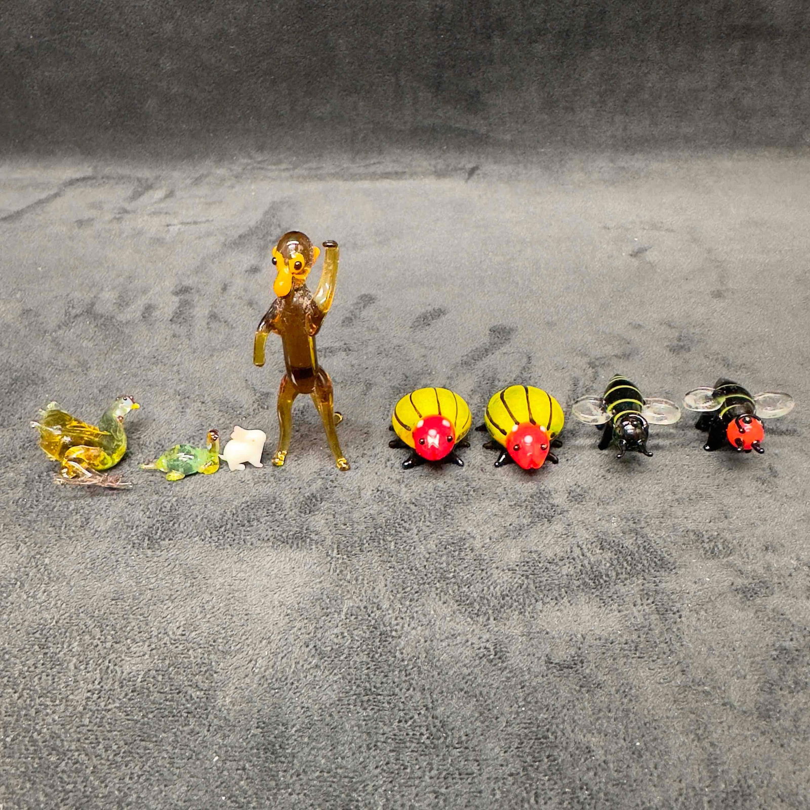 Animal Art Glass Monkey Turtle Insects Bugs Figure Sculpture Figurine Set of Eight (1 of 10)