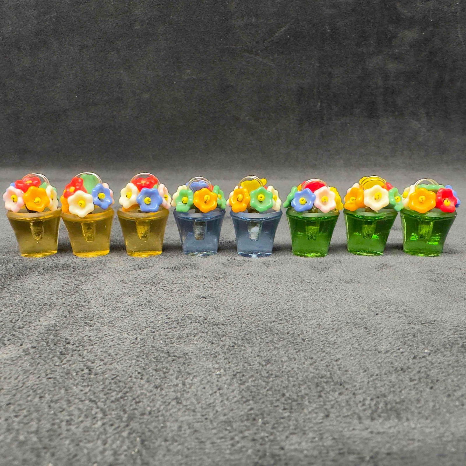 Czech Glass Art Flower Pot Floral Bouquet Place Card Holder Set of Eight 8 (1 of 12)