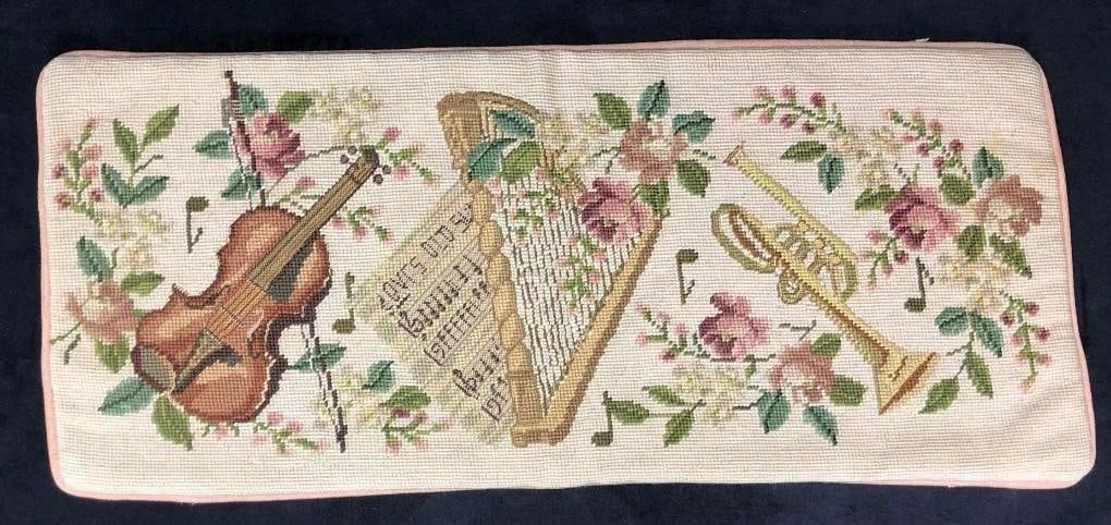 Vintage Needlepoint Chair Tapestry Musical Motif (1 of 5)