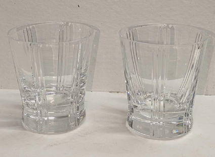2 Retired Baccarat Triade Double Old Fashioned Drinking Glasses A: 2 Retired Baccarat Triade Double Old Fashioned Drinking Glasses A. Each of the glasses are approx 3 1/2" x 3 1/2" x4 1/4" and the total weight is 2.38lbs. The glasses do not have any chips or cracks.