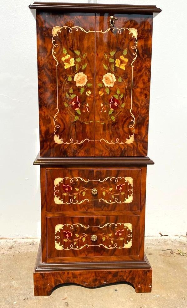 Custom Italian Briar Walnut Inlay Jewelry Armoire (1 of 9)