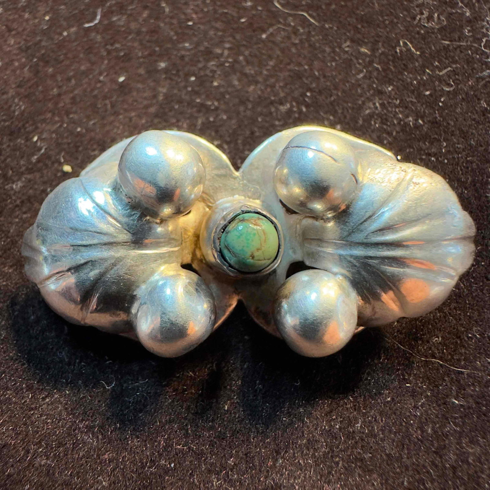 Squash Blossom Indigenous Style Turquoise Sterling Silver Brooch (1 of 7)