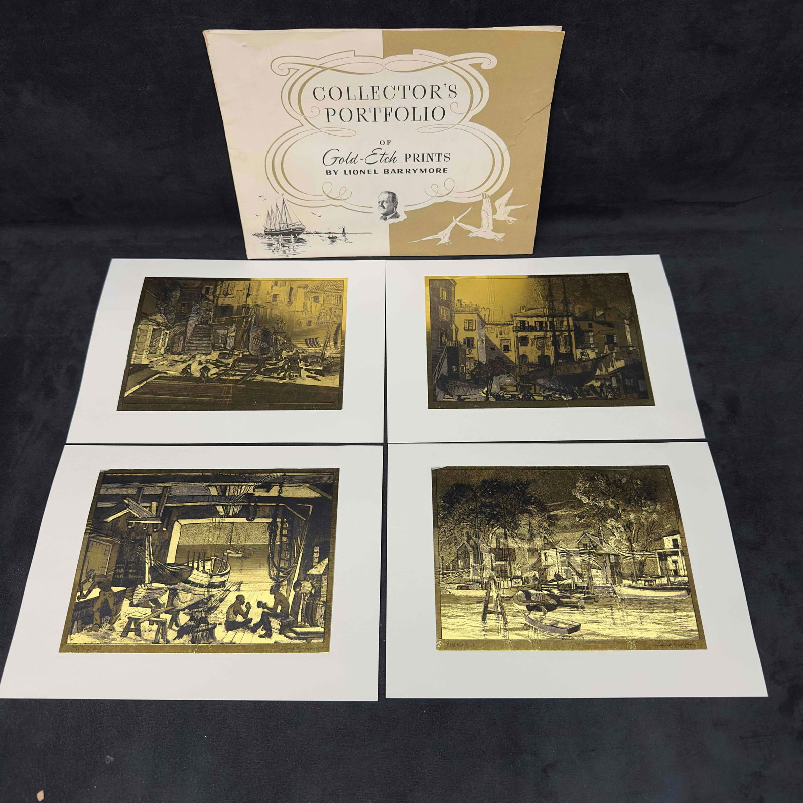 Lionel Barrymore Gold Foil Etching Etch Print Set Four Prints (1 of 9)
