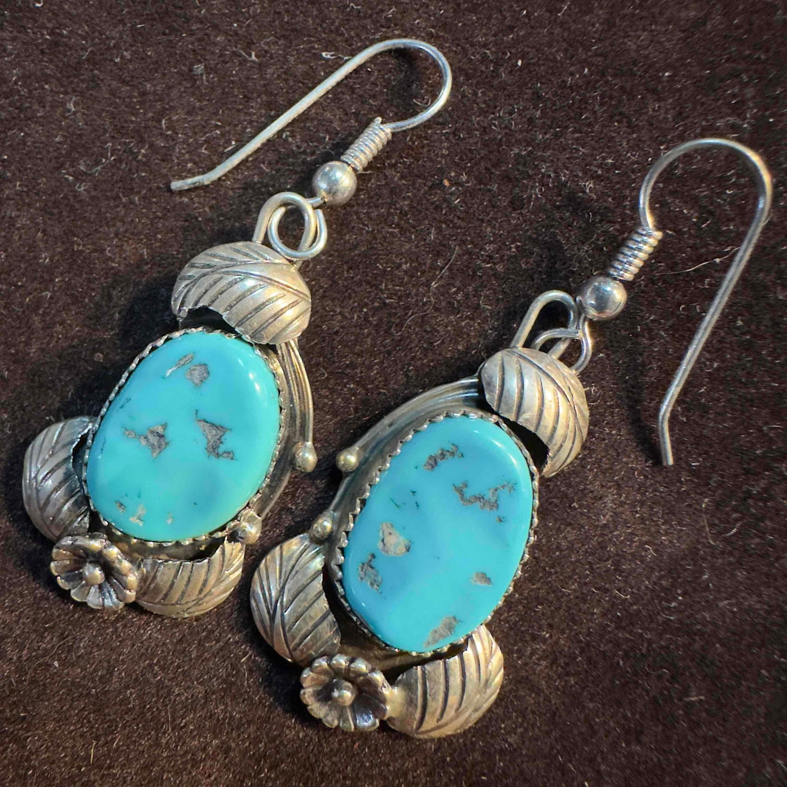 Navajo Style Turquoise Sterling Silver Hook Dangle Earrings (1 of 7)