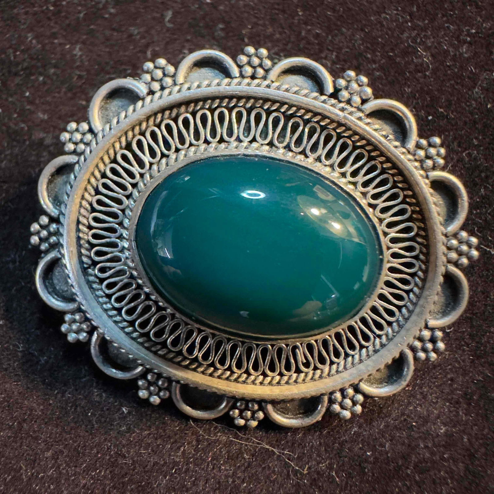 Jerusalem 925 Sterling Silver Chrysocolla Brooch Pendant (1 of 7)