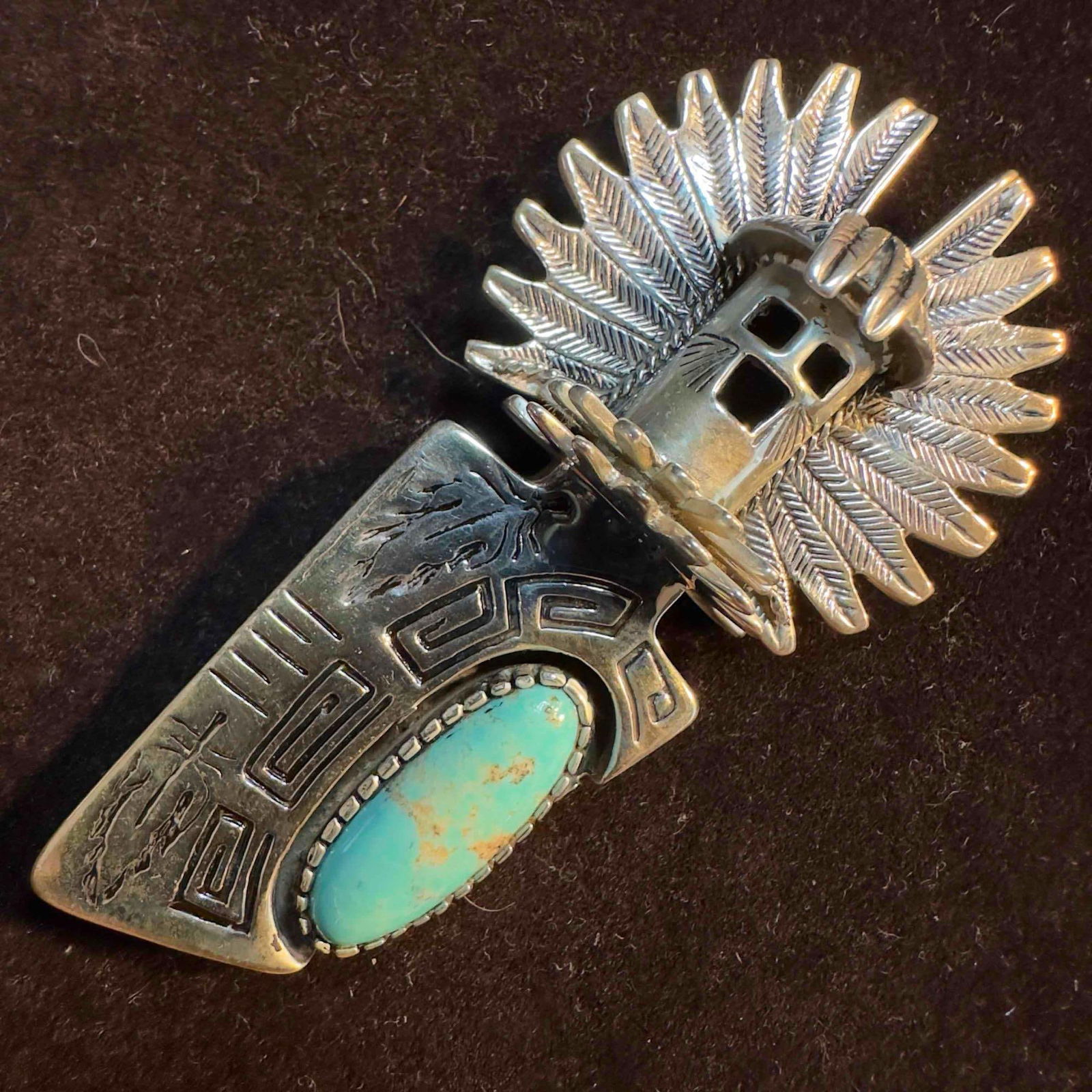 Native American Sterling Silver Turquoise Kachina Figure Carol Felley Brooch (1 of 10)