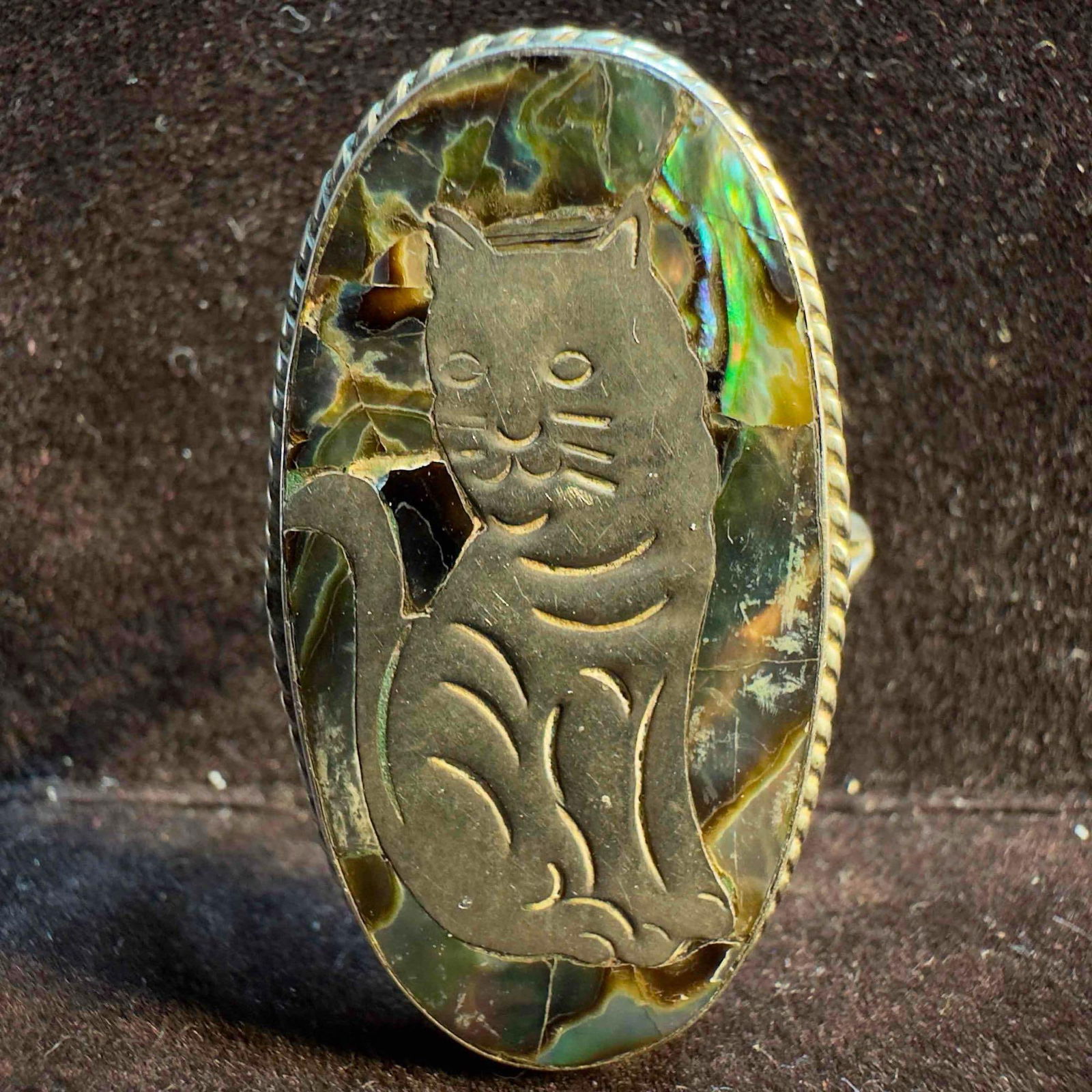 Abalone Shell Iridescent Sterling Silver Cat Mexico Ring (1 of 11)