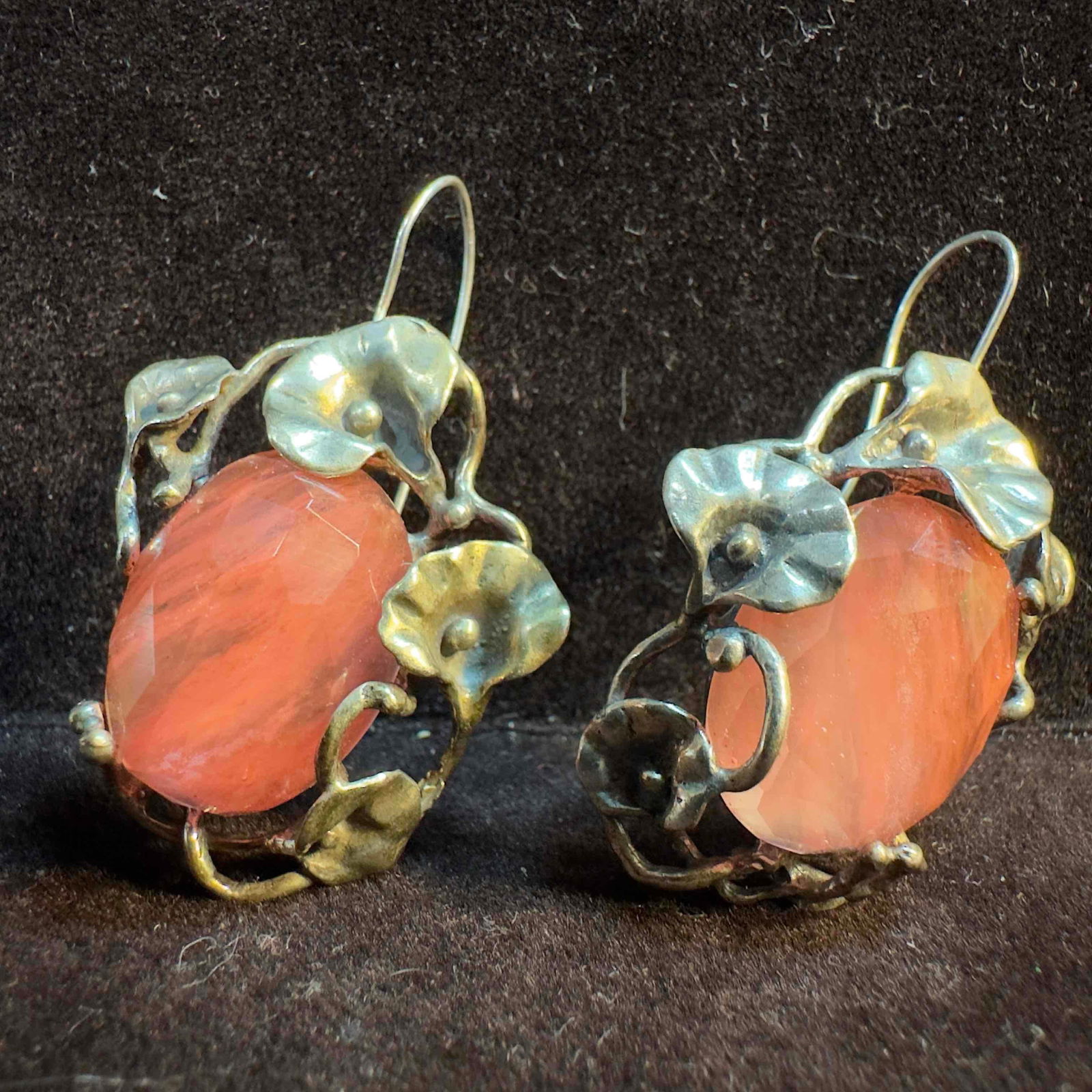 Rose Quartz Floral Filigree Flower Dangle Drop Earrings (1 of 8)