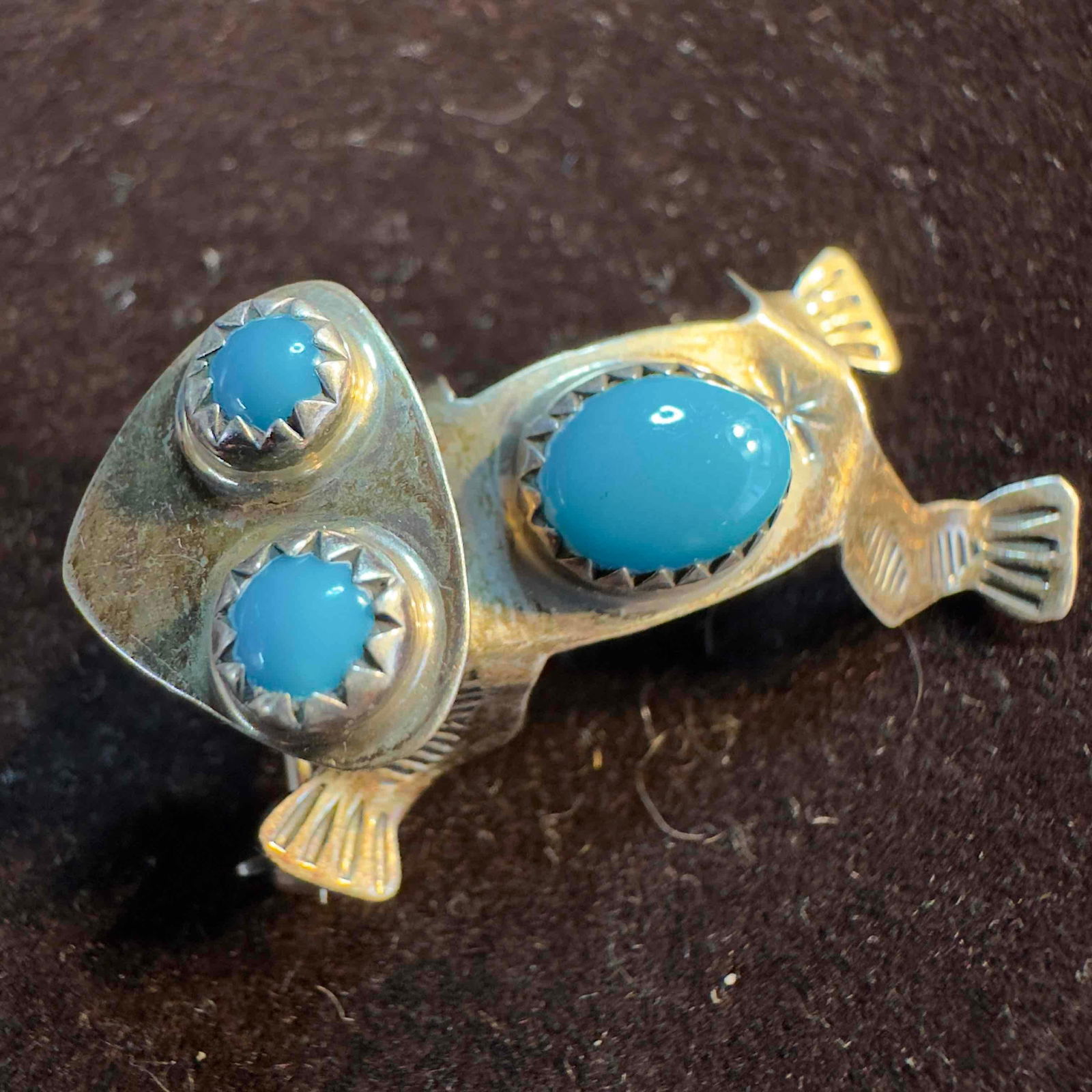 Turquoise Sterling Silver Frog Zuni Navajo Style Brooch (1 of 8)