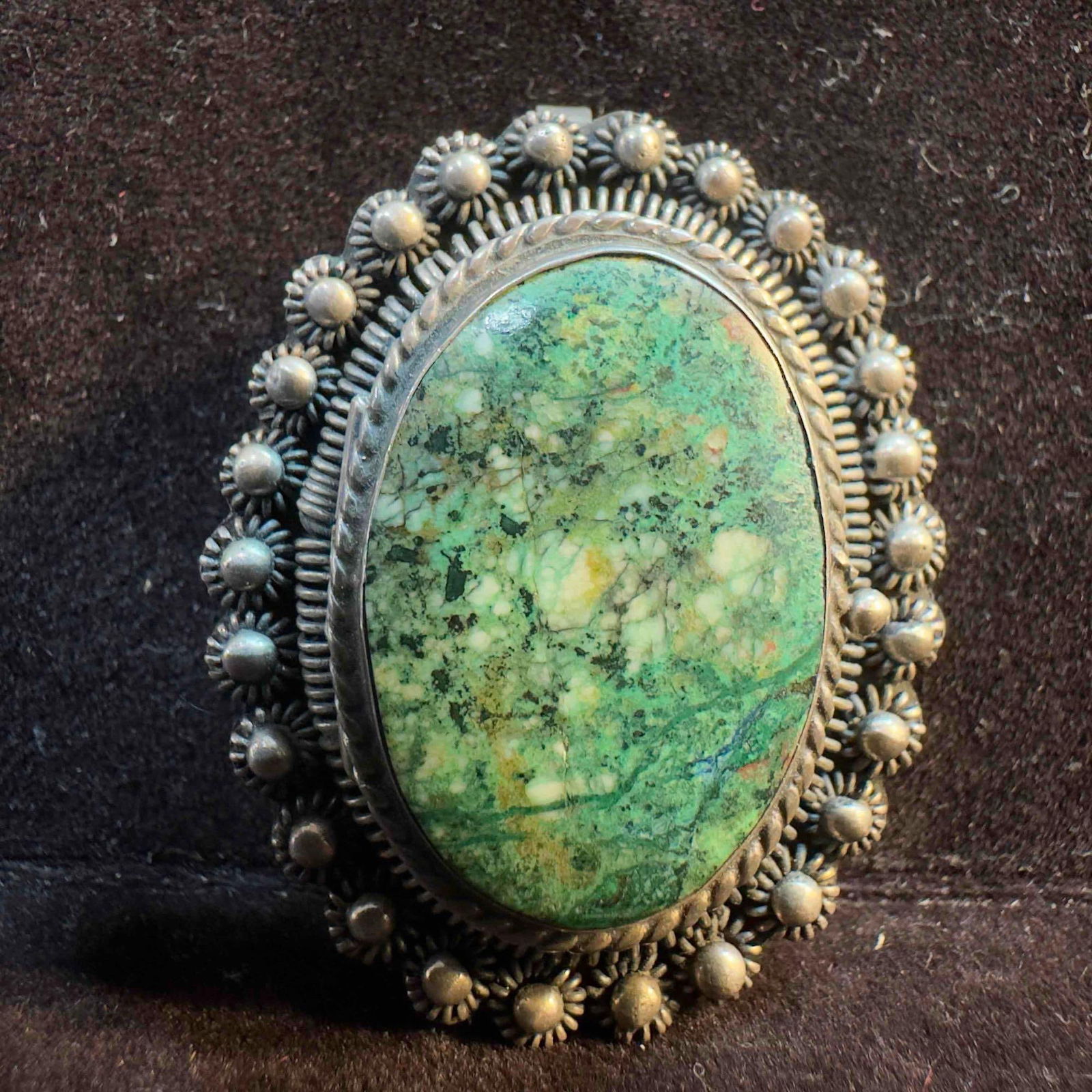 Taxco Mexico Green Turquoise Sterling Brooch Pendant Trinket Box (1 of 10)
