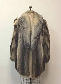 Raccoon with Fox Collar Fur Coat Vintage Fashion (1 of 5)