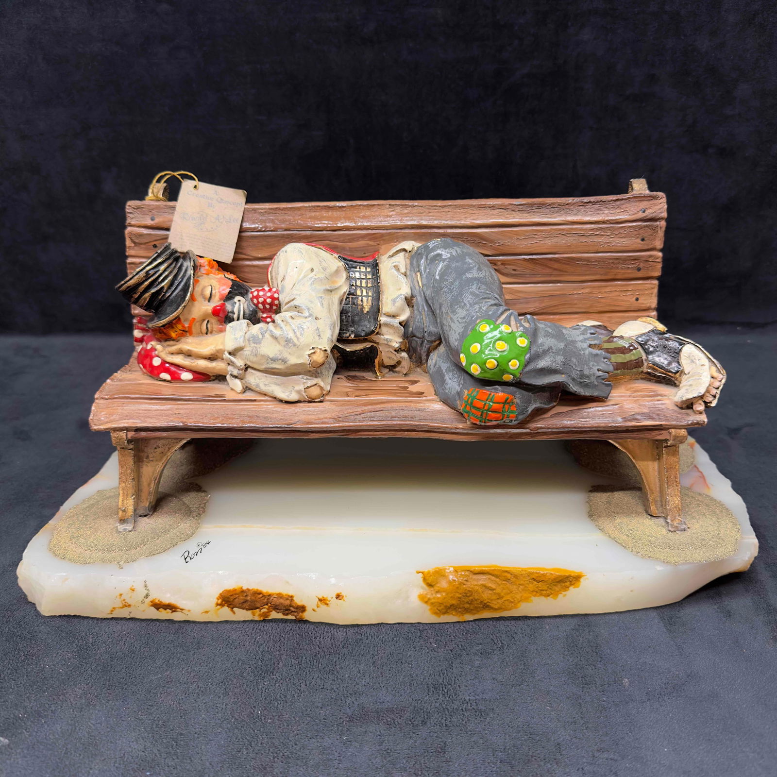 Ron Lee Sleeping Clown on Bench Sculpture Signed R119 (1 of 19)