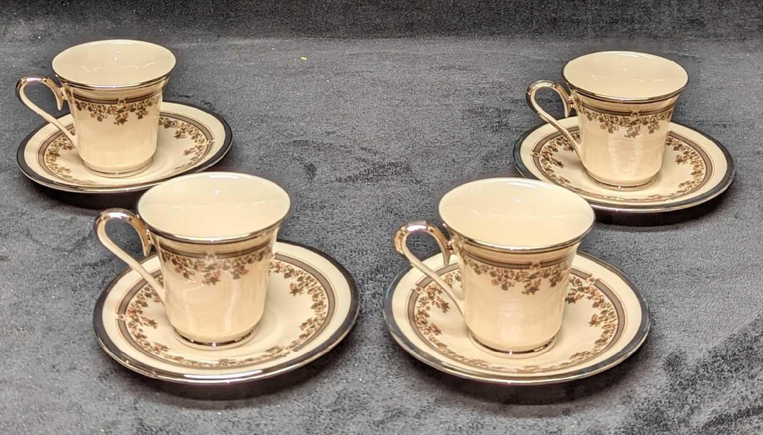 4 Retired Lenox Fine China Lace Point Footed Demitasse Cup & Saucer Sets A (1 of 9)
