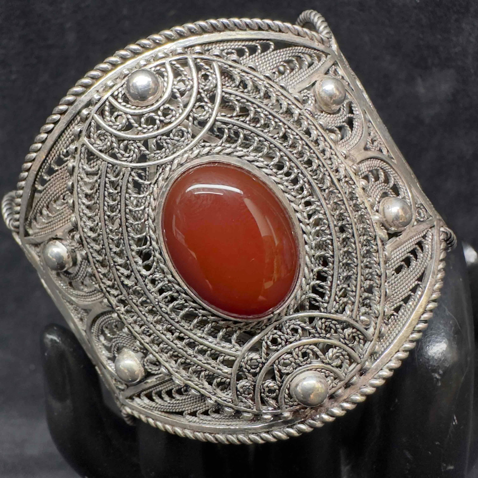 Oval Carnelian Setting Gemstone Sterling DGS Turkey Cuff Filigree Bracelet (1 of 11)