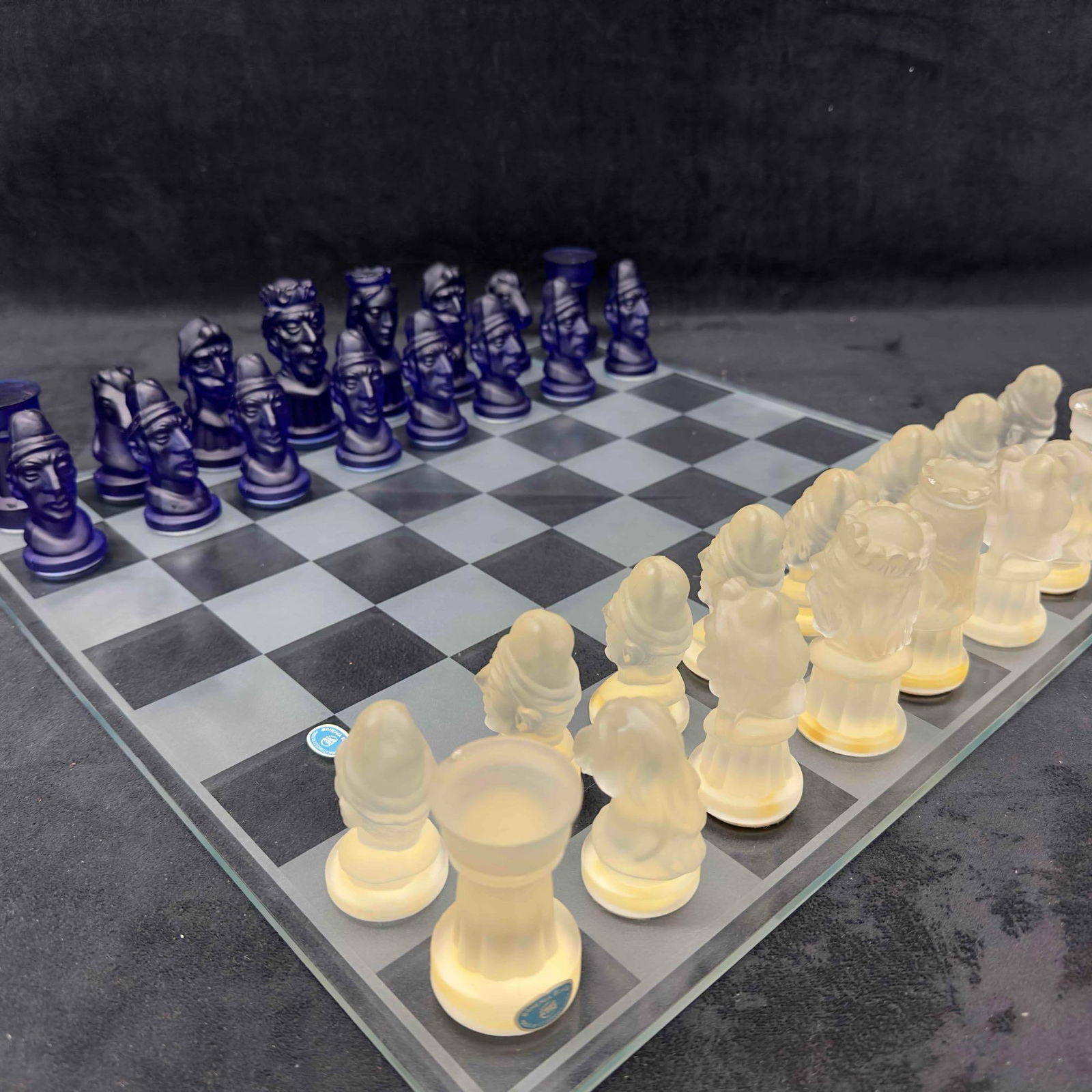Bohemia Glass Chess Set Clear and Blue Bohemian Crystal Czechoslovakia Czech Large Pieces Vintage (1 of 20)