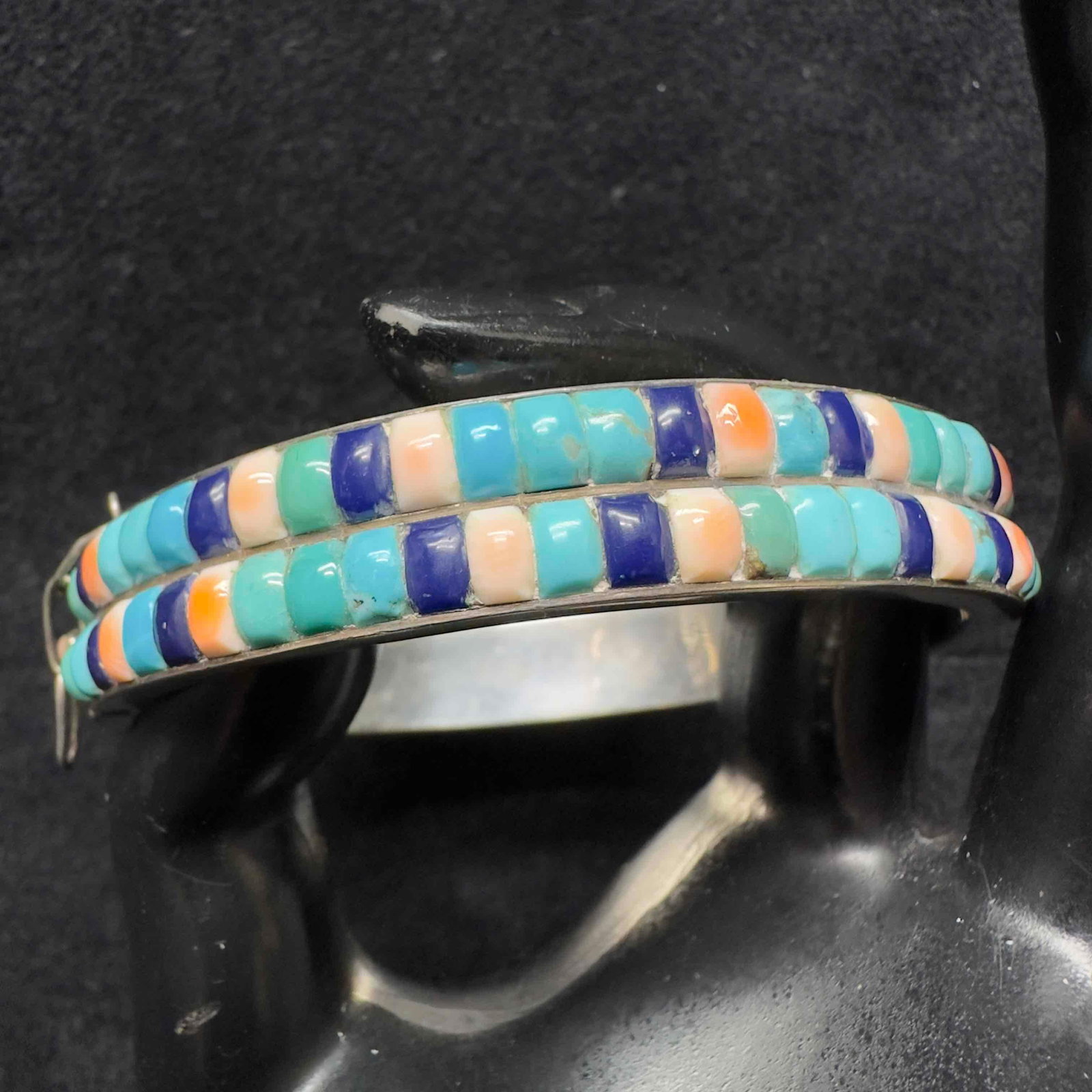 Lapis Turquoise Spiny Oyster Shell Inlay Sterling Cuff Bracelet B5 (1 of 11)