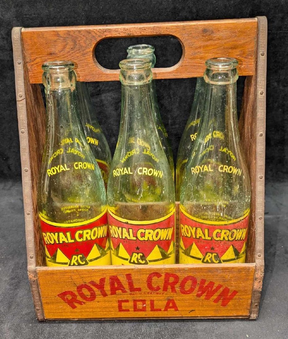 6 Vintage Royal Crown Cola 1936 Bottles And Wooden Carrying Case (1 of 8)