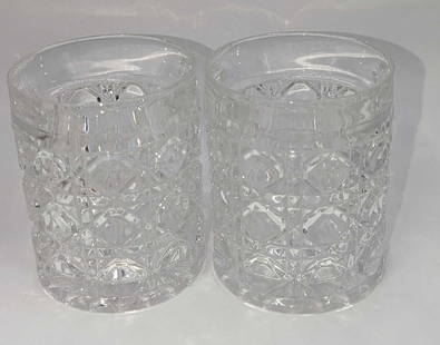 2 Vintage American Cut Double Old Fashioned Glasses C: 2 Vintage American Cut Double Old Fashioned Glasses C. From the 1980s. Each crystal glass is approx 3" x 3" x 3 7/8" and the total weight is 2.04lbs. The glasses have no chips or cracks. The "AMC13" c