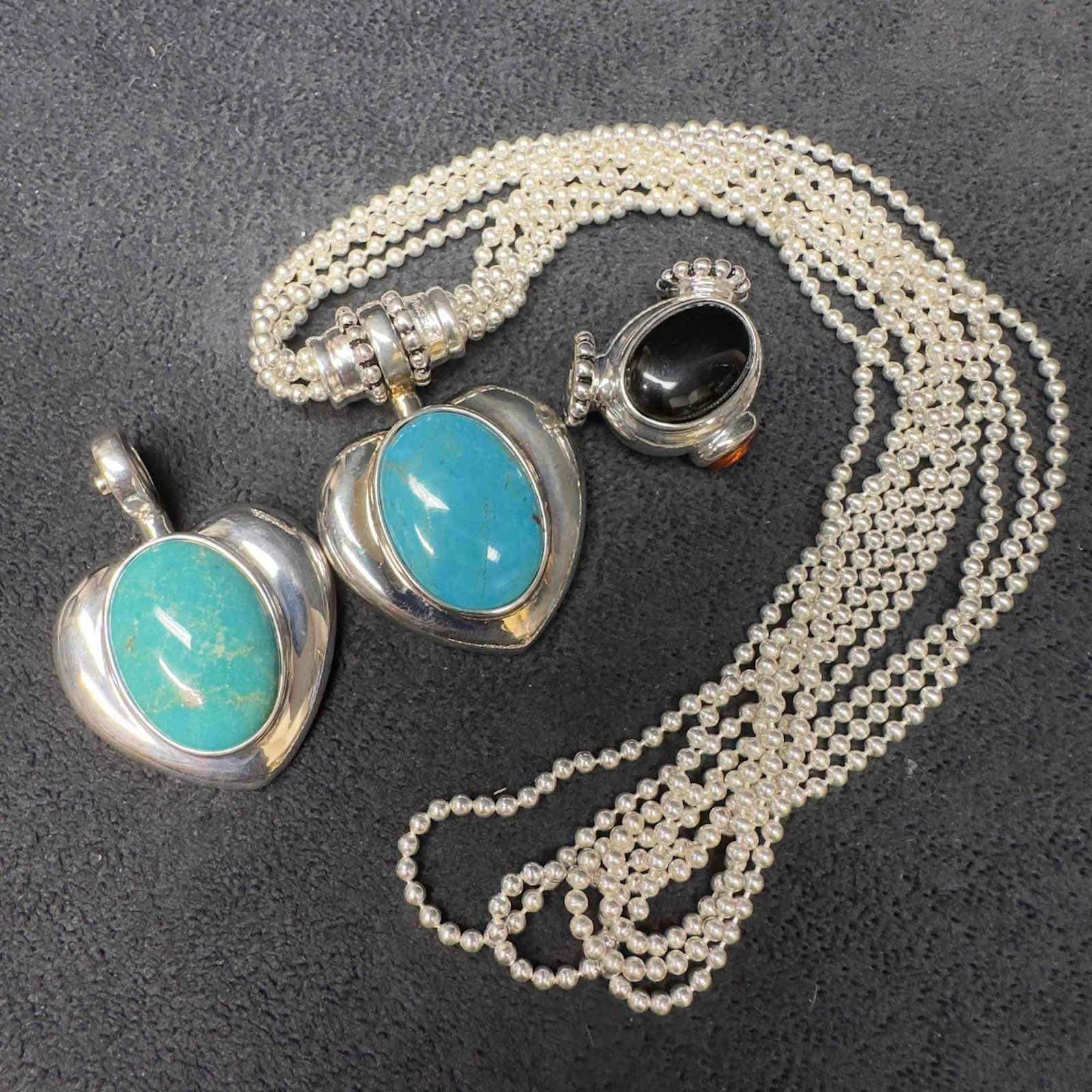 ESPO SIG Joseph Esposito 925 Sterling Silver Necklace and Pendant Set Turquoise Onyx Amber (1 of 20)