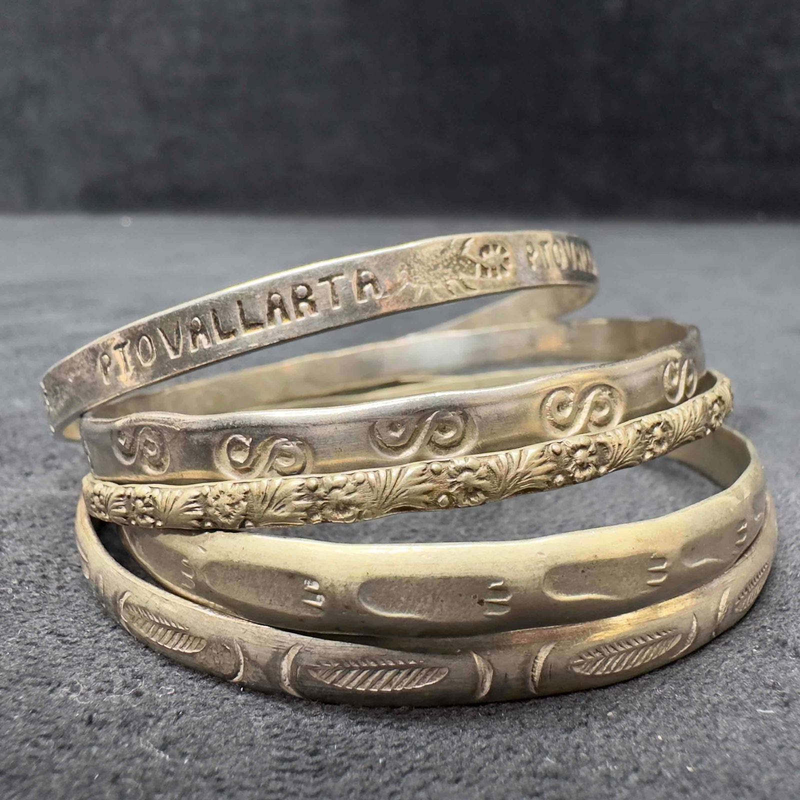 Taxco Mexico Sterling Silver Bangle Bracelet Set Lot of Five 5 Bracelets (1 of 9)