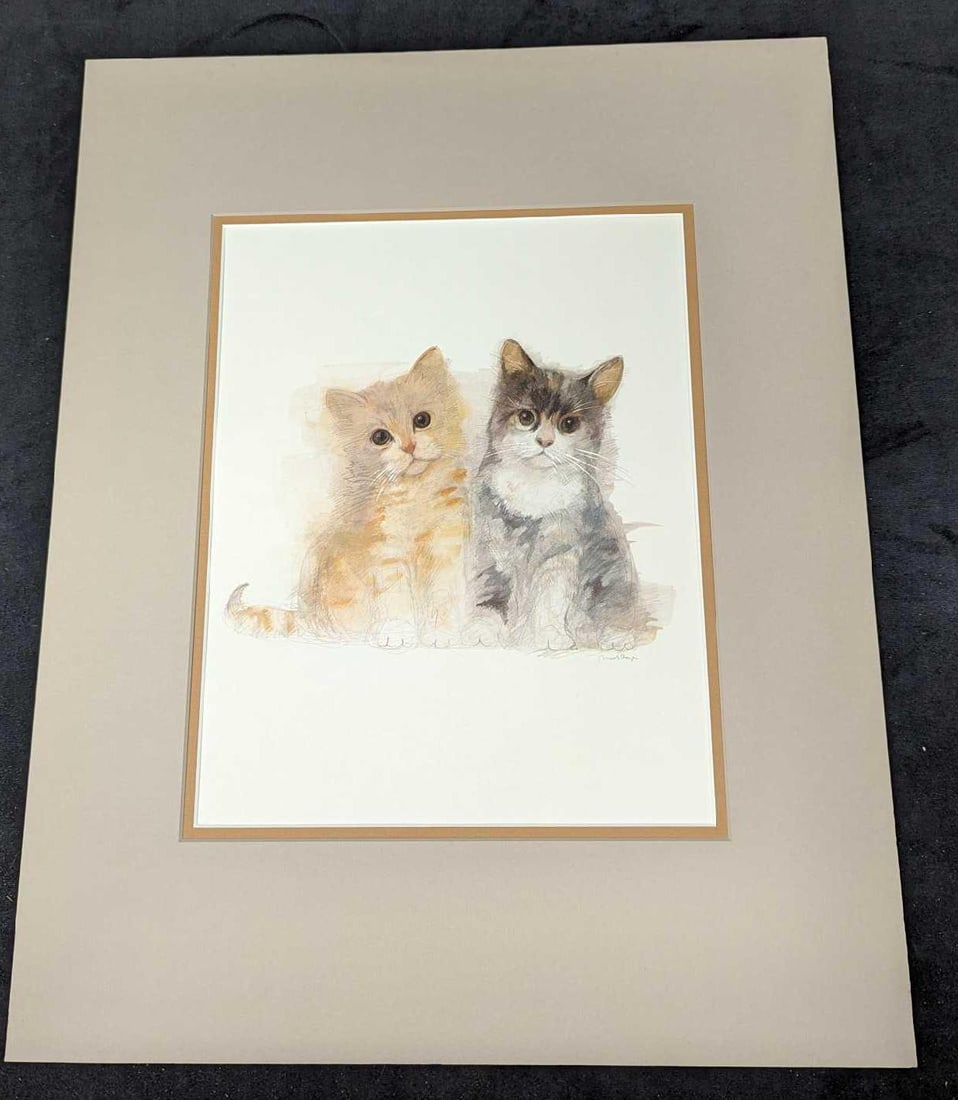 Mads Stage Little Kittens Pencil Watercolor Print: Mads Stage Little Kittens Pencil Watercolor Print. This matted print is approx 15 7/8" x 19 7/8" and it weighs 0.5lb. The print is approx 11" x 14 1/4". Please note, the print's signature is part of t