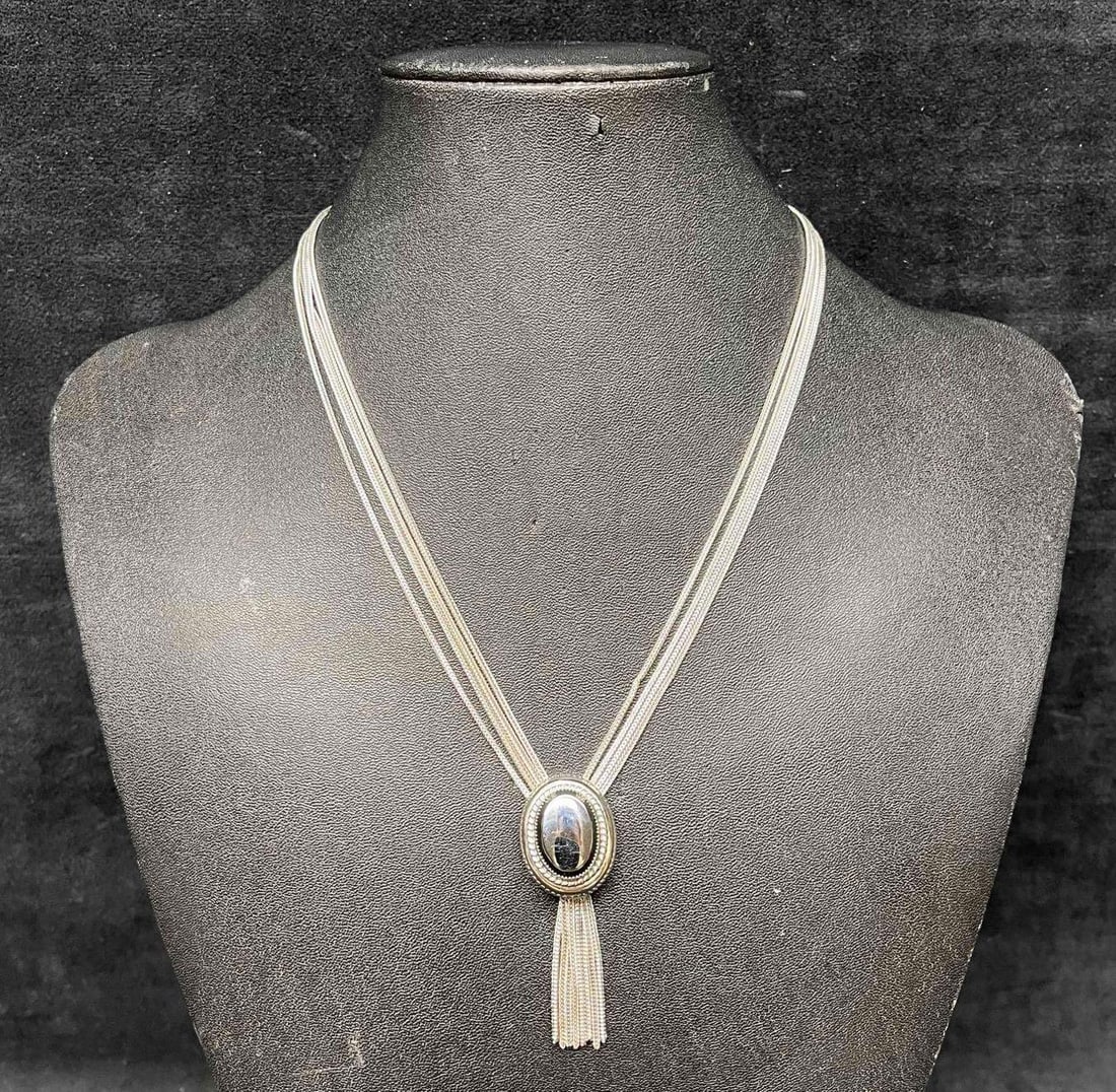 Vintage Signed Whiting & Davis Silver Tone Mesh Dangle Necklace (1 of 13)