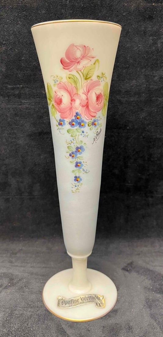 Genuine Opaline Vase Paris Hand-painted & Signed M.Rest (1 of 14)