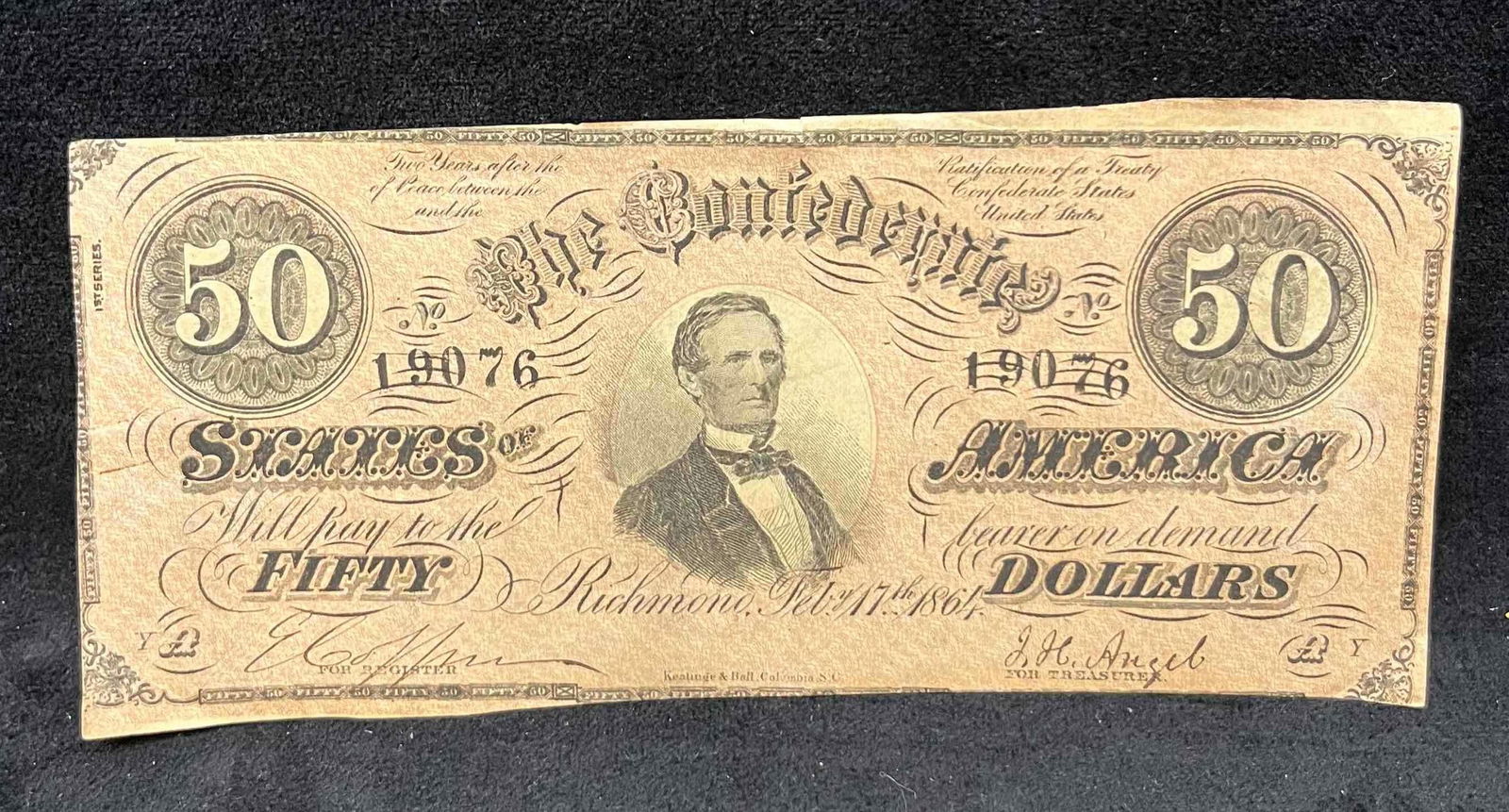 1864 $50.00 Confederate States Of America Richmond Currency Note (D) (1 of 9)