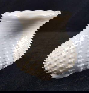 Vintage Hobnail Milk Glass Ruffle Chandelier Shade C: Vintage Hobnail Milk Glass Ruffle Chandelier Lamp Shade. Is approx 5" x 5" x 5". The opening on the bottom is approx 1 1/2". The shade is in good, vintage condition with some markings inside the shade
