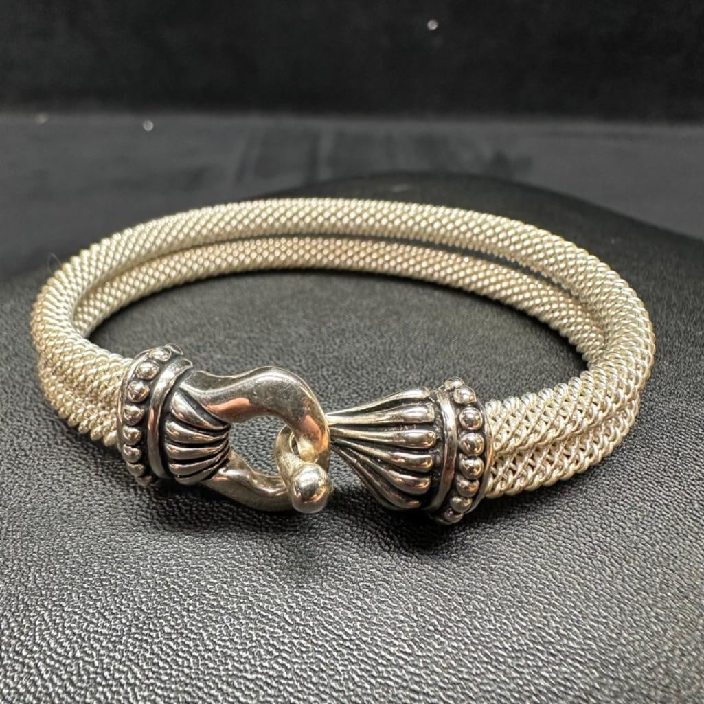 Sterling Double Mesh Tube Bracelet: This piece of jewelry has been tested and researched prior to listing. Please view all our pictures they are part of our description. DETAILS: Metal - Sterling Silver Color - Silver Stones - none Hal