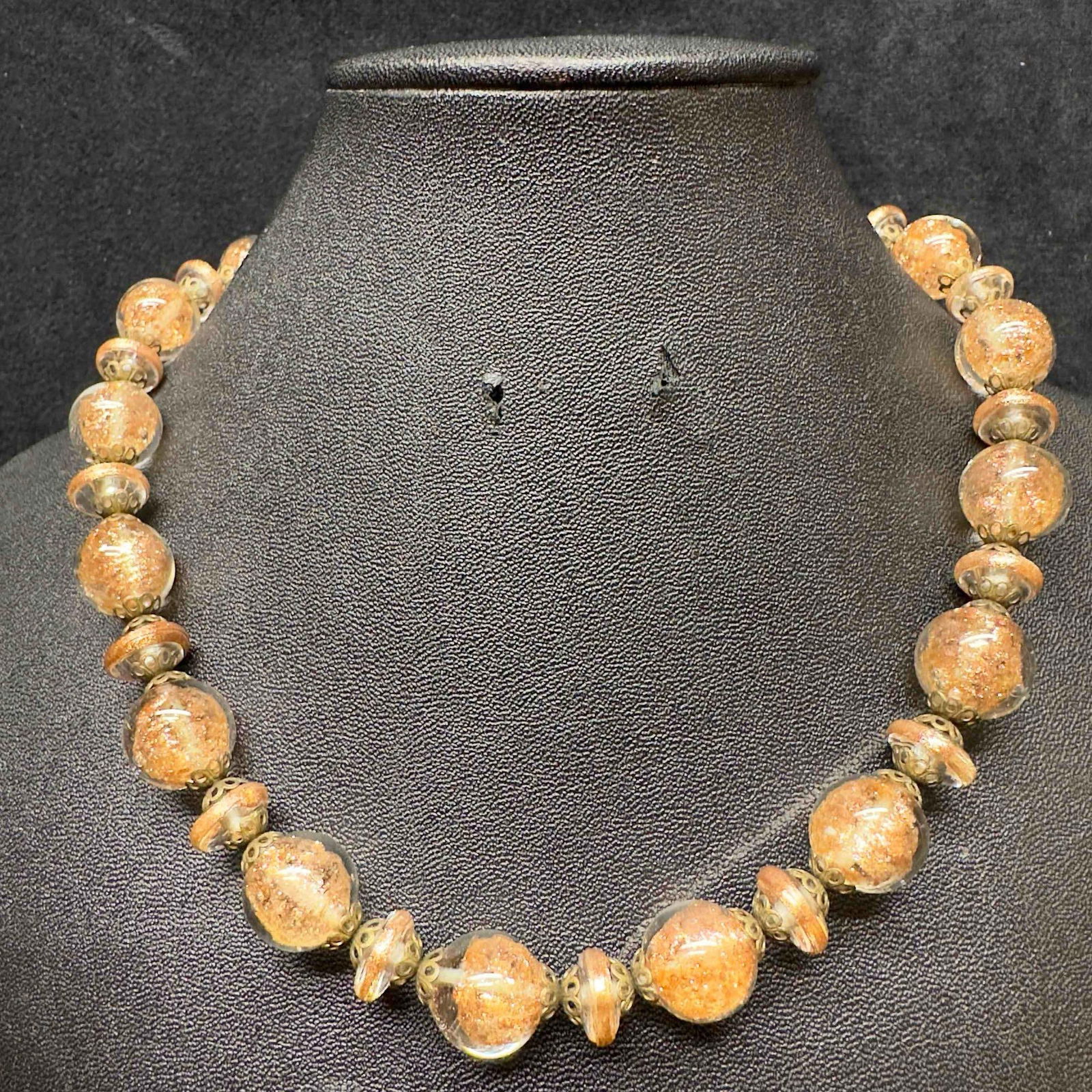 Venetian Murano Art Glass Lamp Work Clear Bead Copper Infused Accent Beaded Necklace D5 (1 of 8)