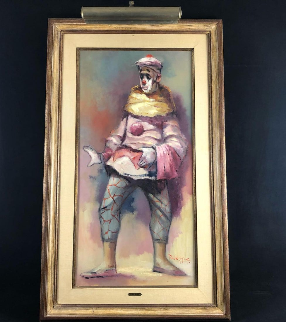 Antique Rare Original Sighed Philippe Oil On Canvas Clown Painting Framed W/ Lighting (1 of 15)