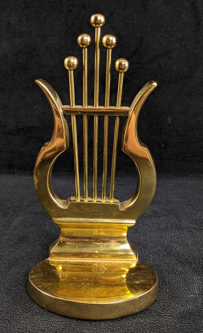 Brass Lacquered Music Harp Small Statue (1 of 5)