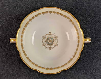 Retired Vintage Beaudina By Noritake Fine China Footed Cream Soup Bowl Two Handles B: Retired Vintage Beaudina By Noritake Fine China Footed Cream Soup Bowl With Two Handles. Is approx 6 1/4" x 5" x 2" and is in a good, vintage condition with no known damage. Released in 1931. Made in