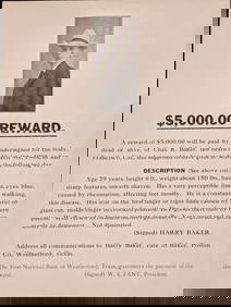Wanted Poster "For The Body, Dead Or Alive Of Chas. R. Baker" (1 of 2)