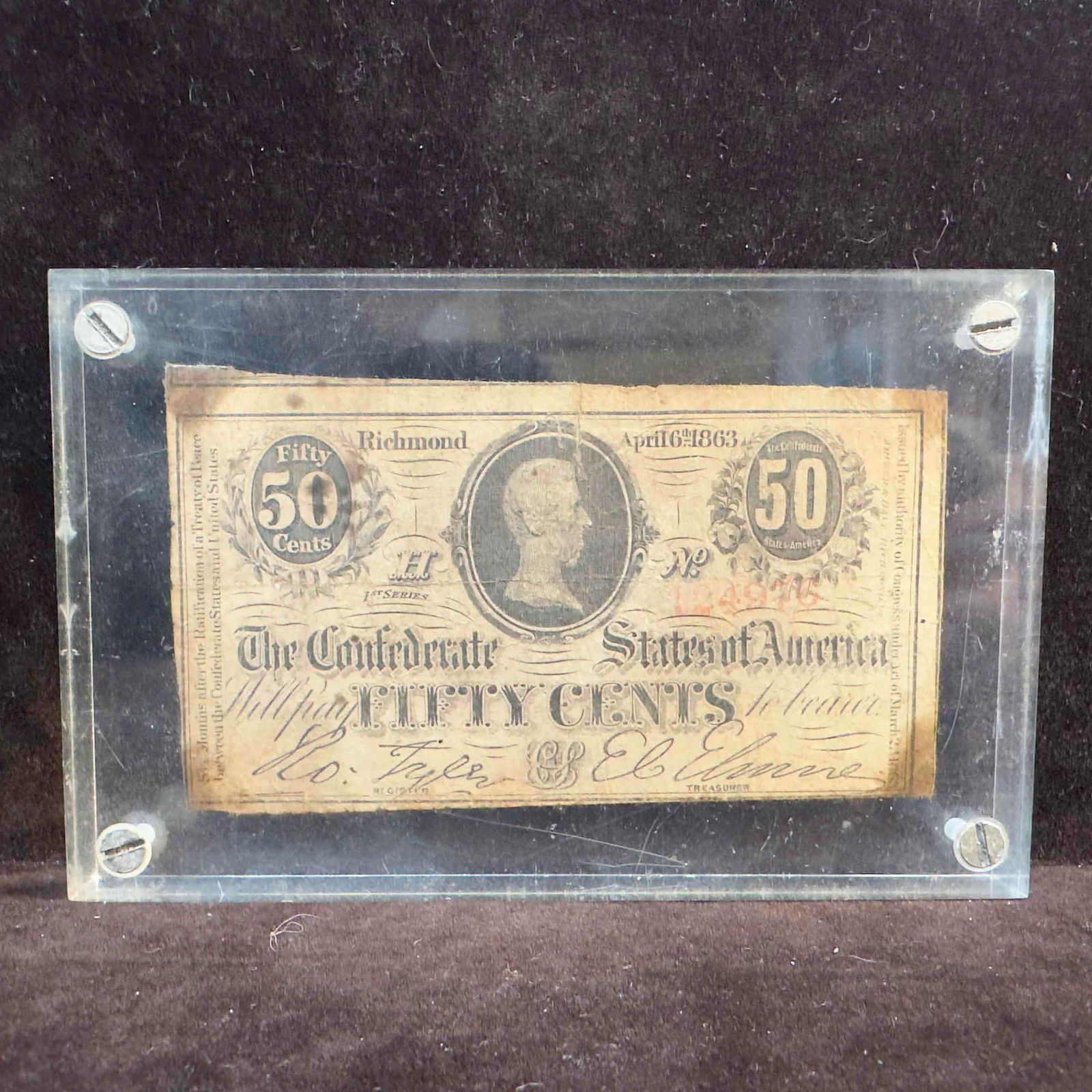1863 CSA Confederate States of America Fifty Cents Paper Note Currency (1 of 9)
