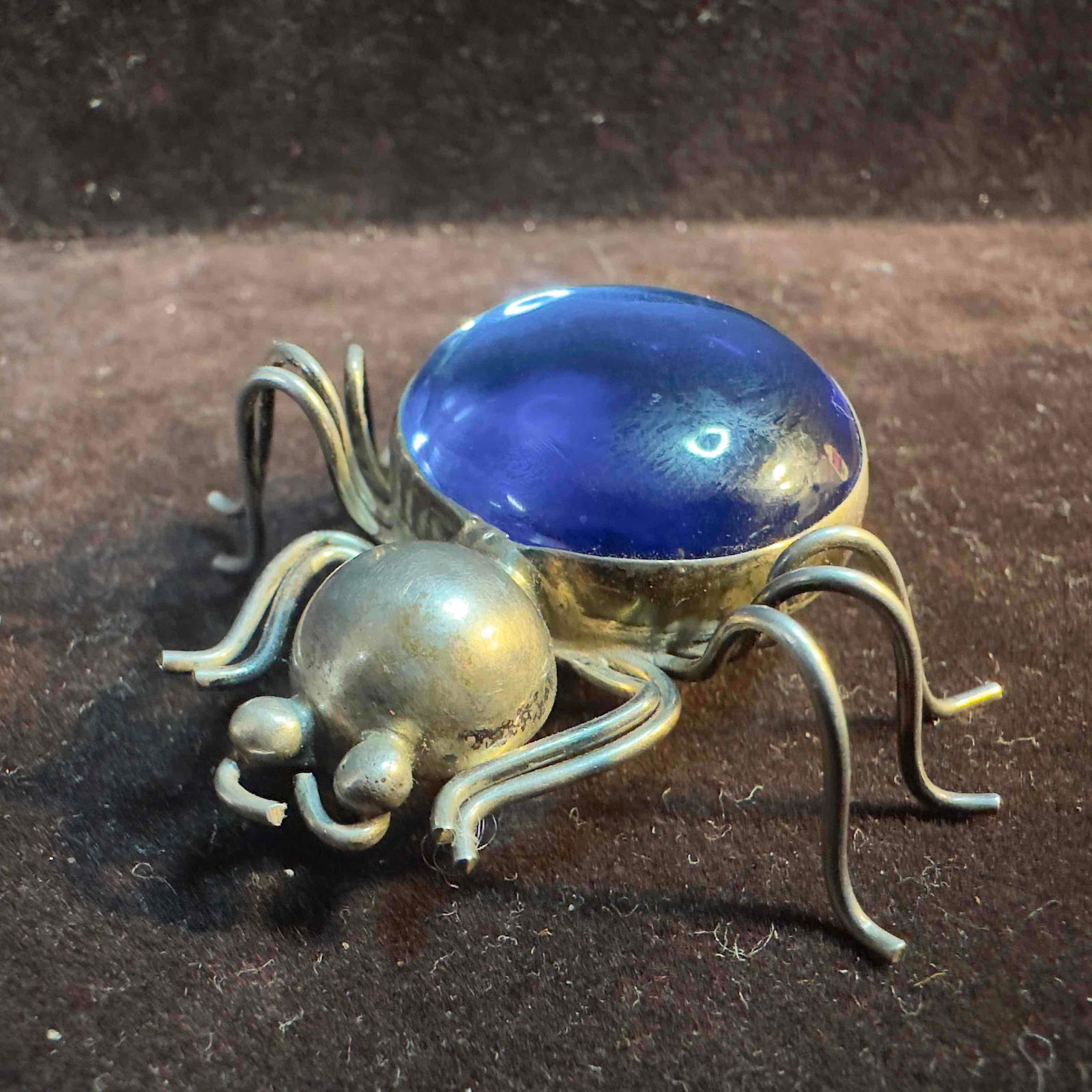 Sterling Silver Spider Blue Glass Accent Pin Brooch (1 of 12)
