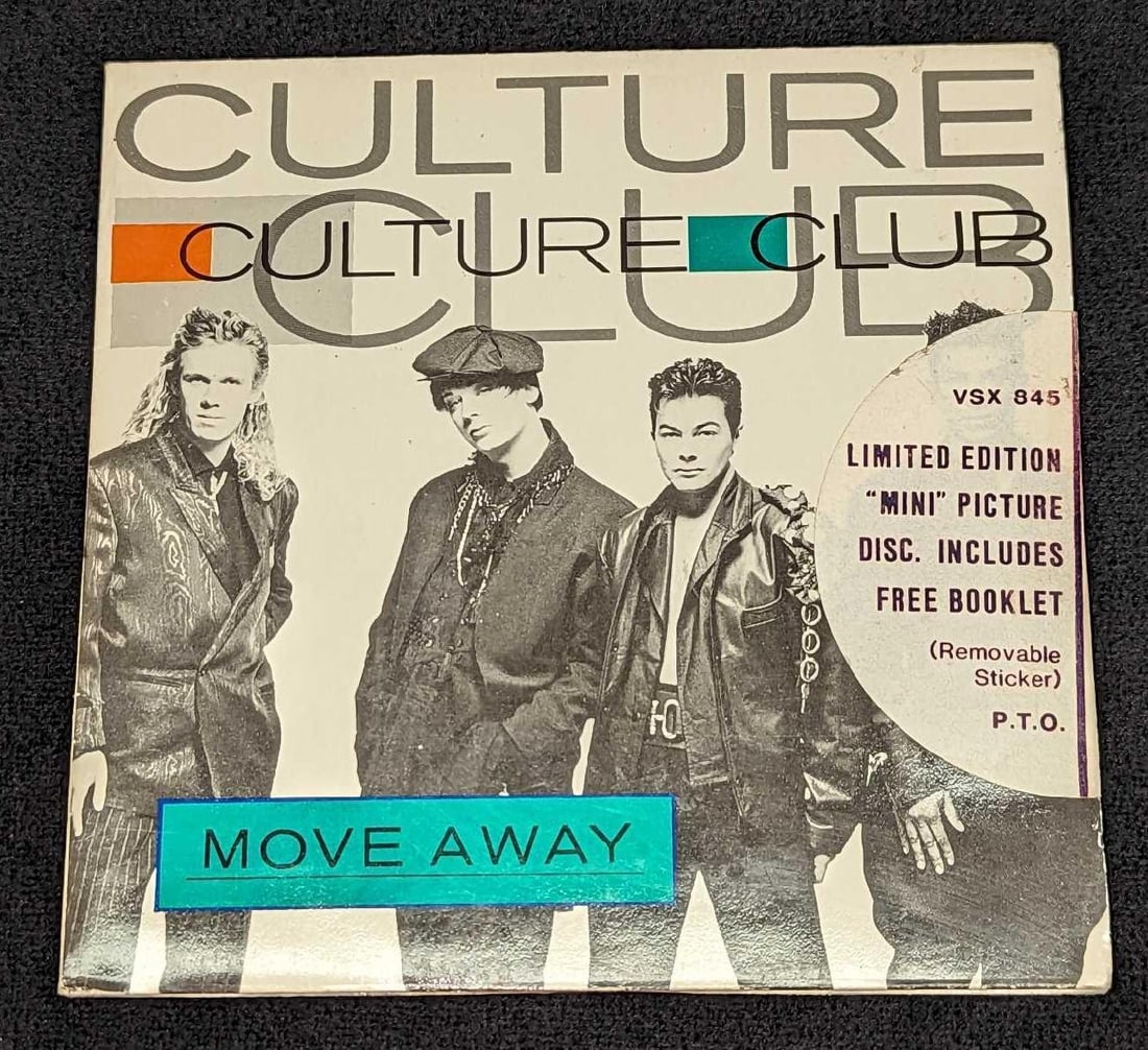 Culture Club Move Away 5" Vinyl Mini Picture Disc: Culture Club Move Away 5" Vinyl Mini Picture Disc. While it's not covered in a plastic wrap, the original sticker seal has not been broken. Is approx 5" x 4 3/4" and it weighs 0.10lb. There is some sh