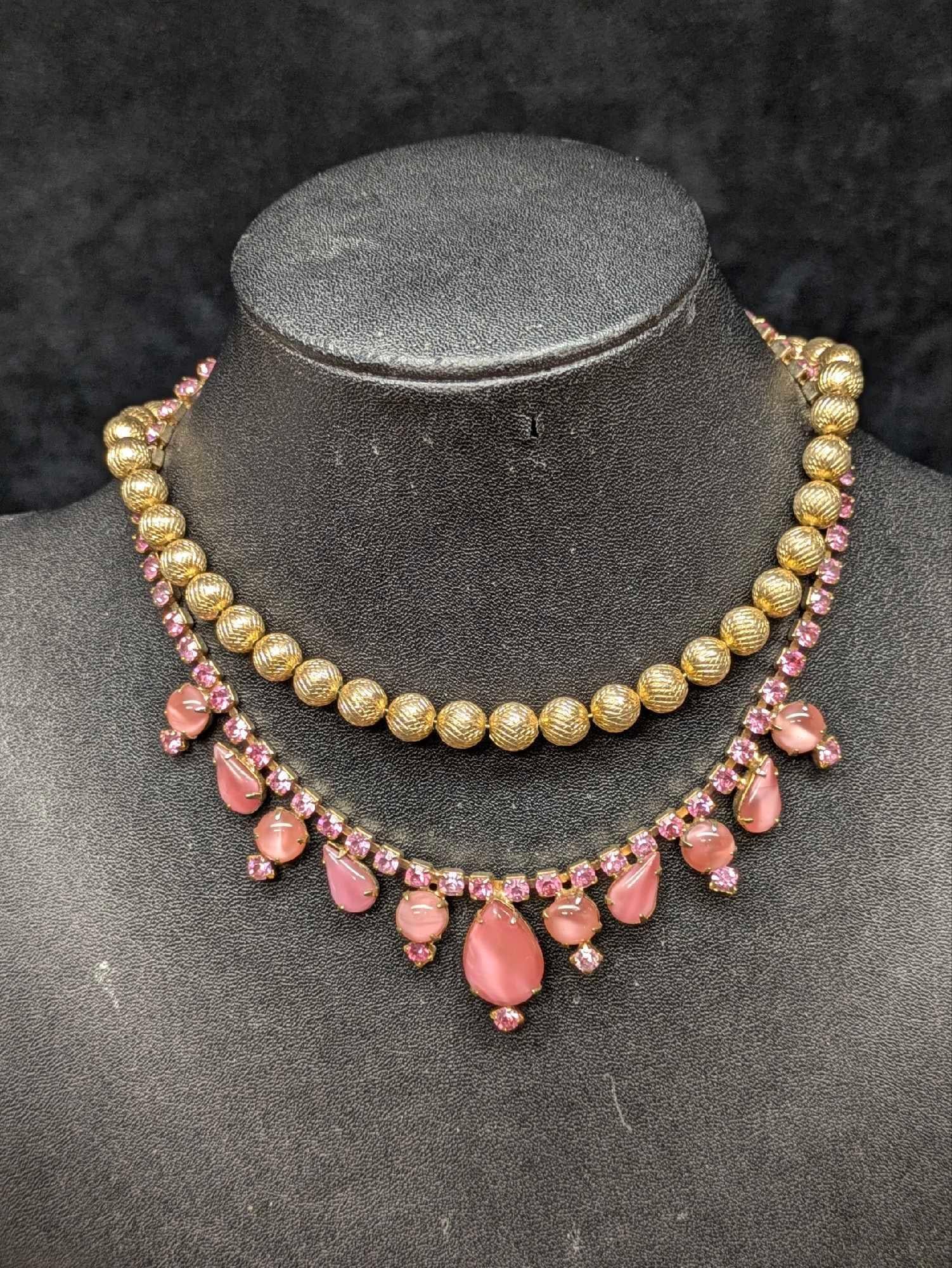 Vintage Trifari And Unsigned Gold Tone Rhinestone Necklace Lot Of 2 (1 of 10)