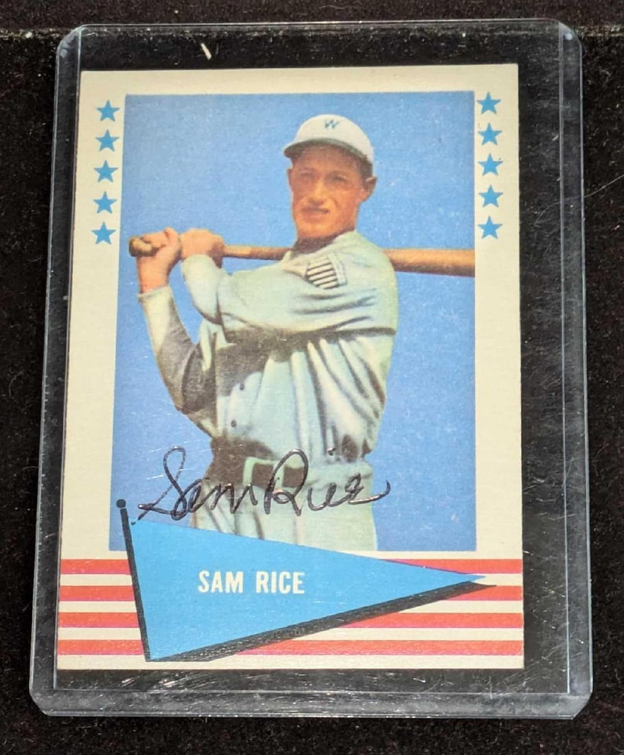 Sam Rice HOF Autographed Baseball Card: Sam Rice HOF Autographed Baseball Card. Comes in a protective sleeve. This is approx 3" x 4" and it weighs 0.02lb. The card was ungraded. Please note, this does not come with a COA and was acquired fr