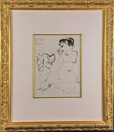 Framed Hand Signed Pablo Picasso Nude And Masked Cupid
