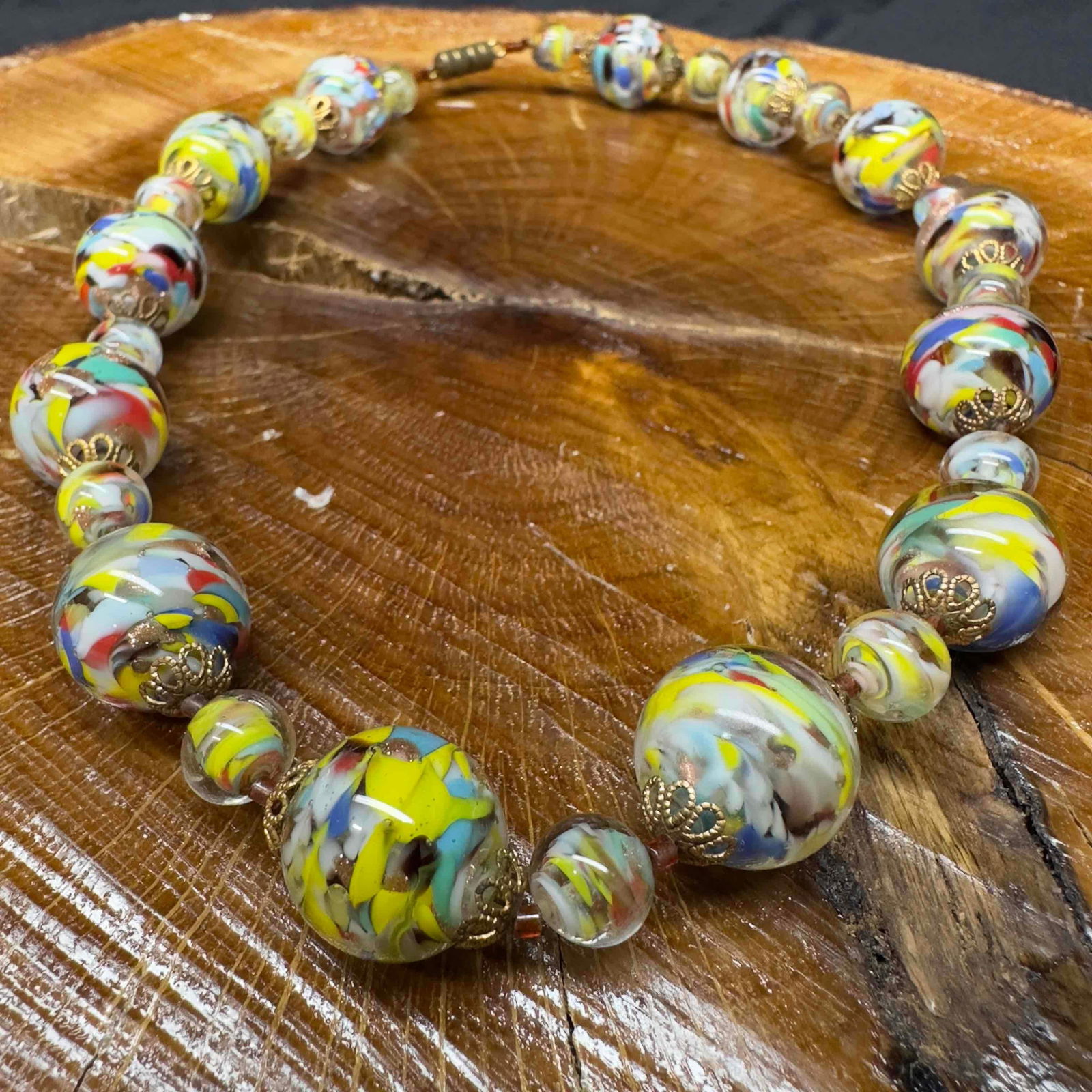 Venetian Murano Lamp Work Glass Colorful Bead Multi Colored Beaded Necklace A40 (1 of 8)