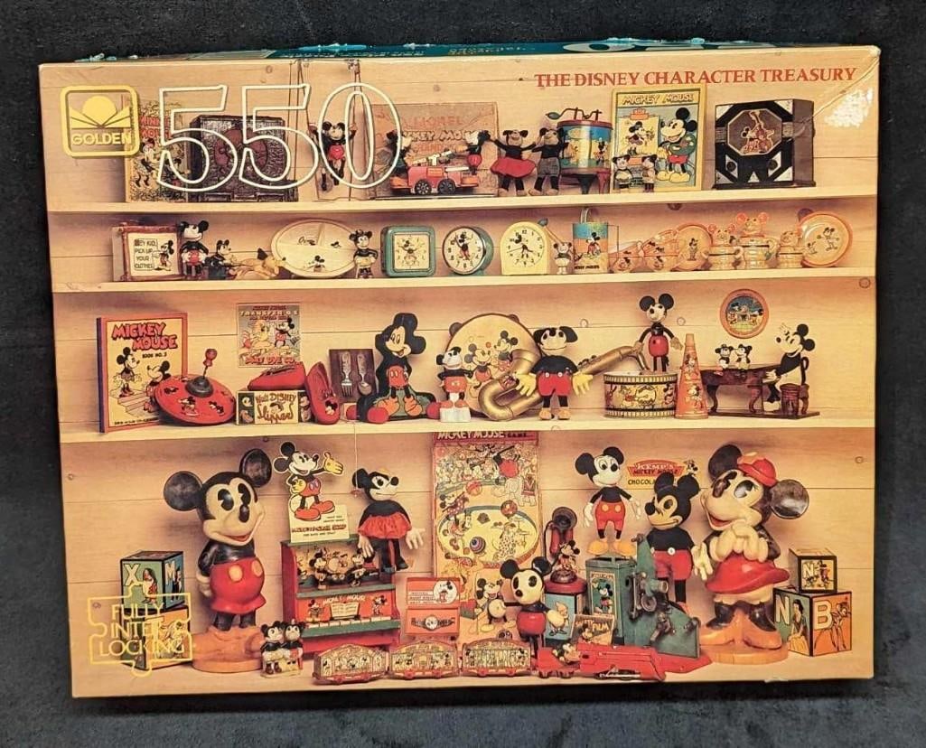 Golden The Disney Character Treasury 550 Piece Puzzle: Golden The Disney Character Treasury 550 Piece Puzzle. Is 18" x 15 1/2" when put together. It comes in its original box that is approximately 12" x 9 1/2" x 1 3/4" and it weighs 0.81lb.