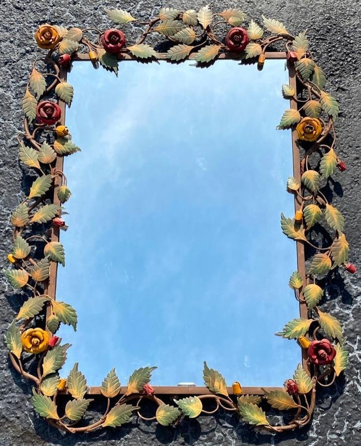 Vintage Metal Flower & Vine Framed Mirror (1 of 5)