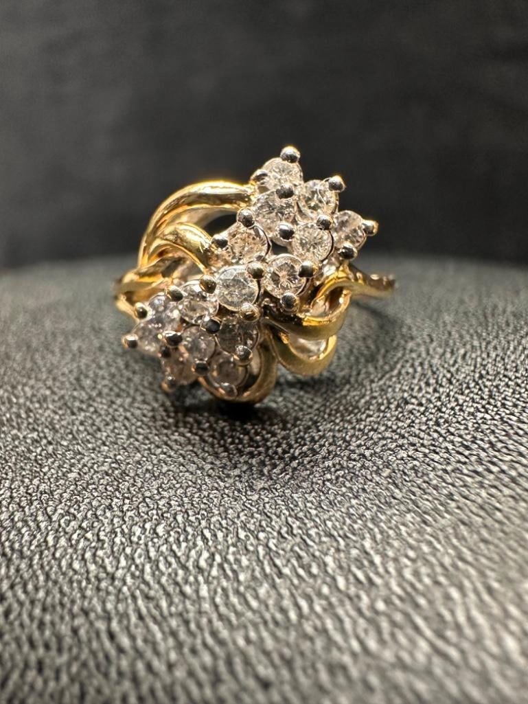 14k Gold Accent Diamond Ring: This piece of jewelry has been tested and researched prior to listing. Please view all our pictures they are part of our description. DETAILS: Metal - 14k Gold Color - Yellow/Gold Stones - Diamond (ac