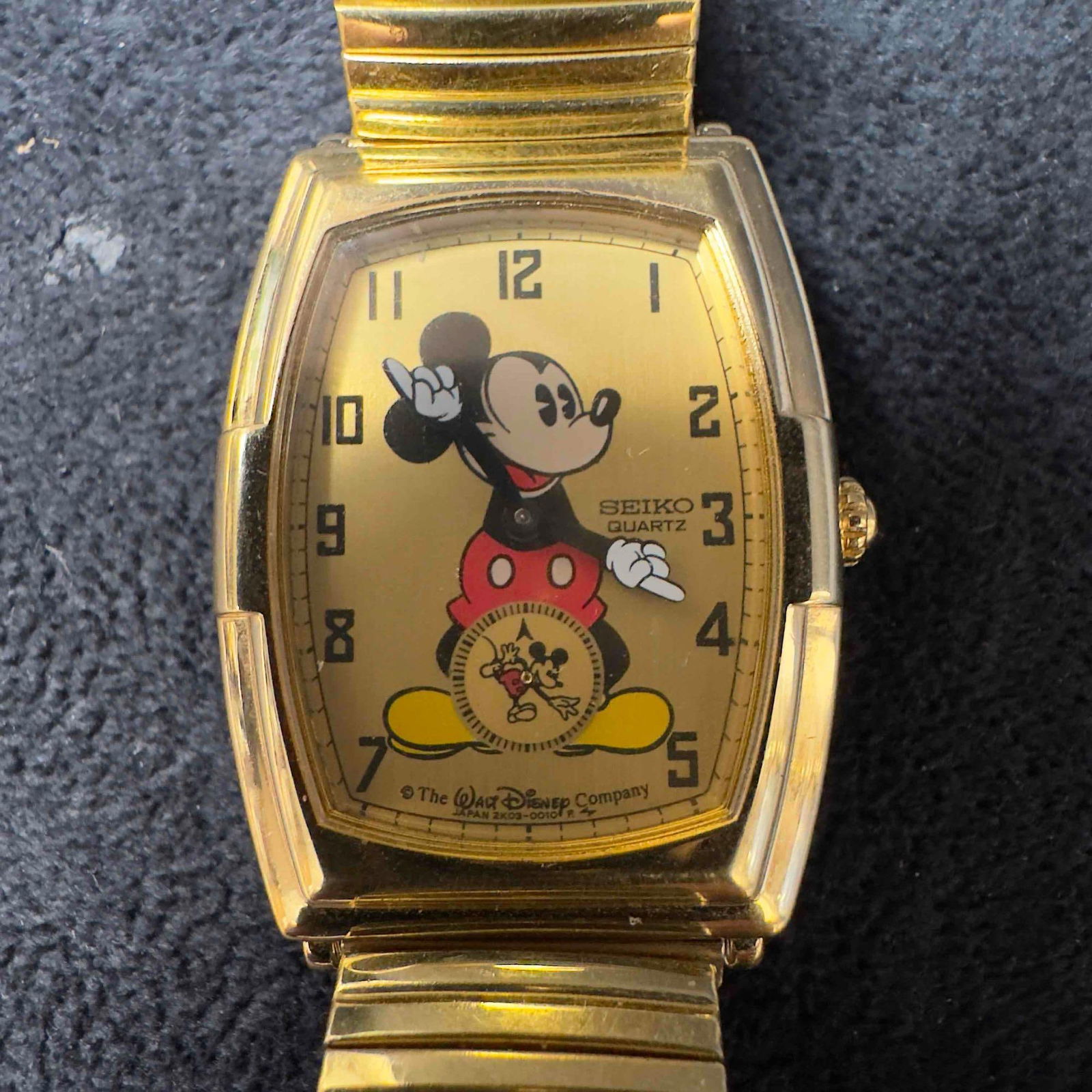 Men's Gold Tone Seiko 60th Anniversary Mickey Mouse Tank Watch 2K03-5009 (1 of 12)