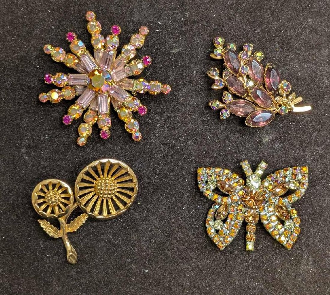 Vintage Unsigned Butterfly Starburst Flower Brooch Pin Lot Of 4 (1 of 6)