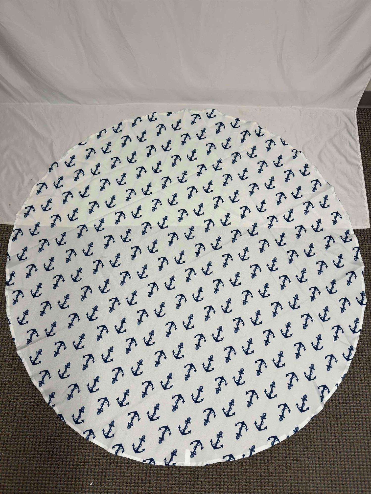 Navy Blue White Nautical Anchors Round Anchor Table Cloth (1 of 9)