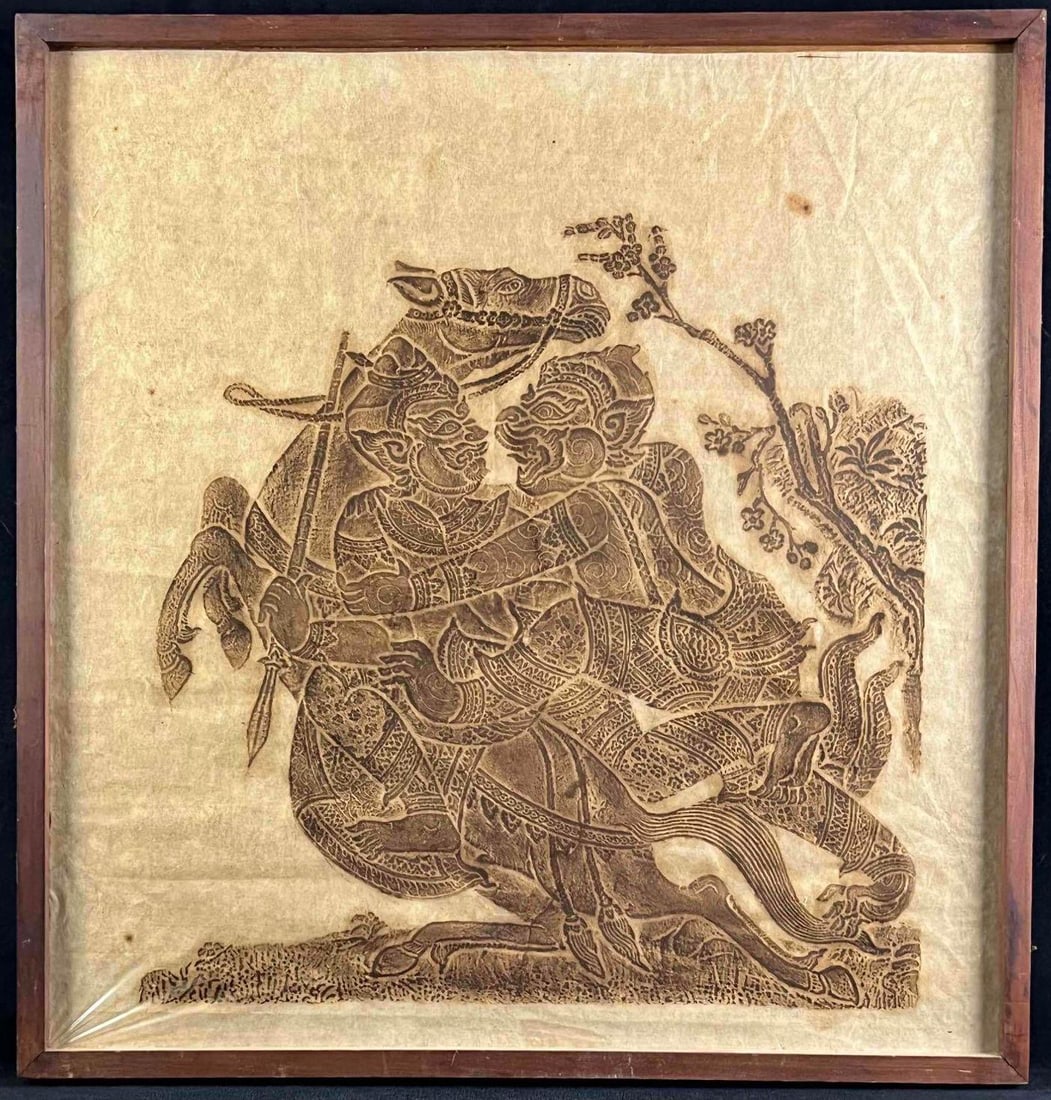 Vintage Ink Thai Temple Stone Rubbing Warriors (1 of 4)